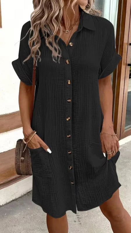 Short Sleeve Shirt Dress with Pockets