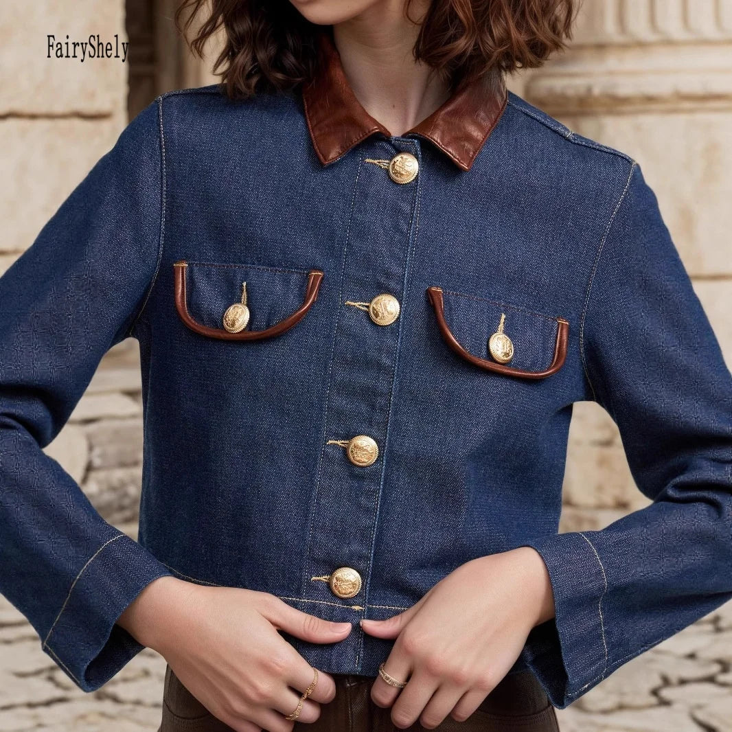 Blue Short Streetwear Jacket with Classic Collar