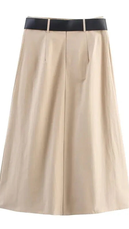 High Waist Midi Skirt With Belt