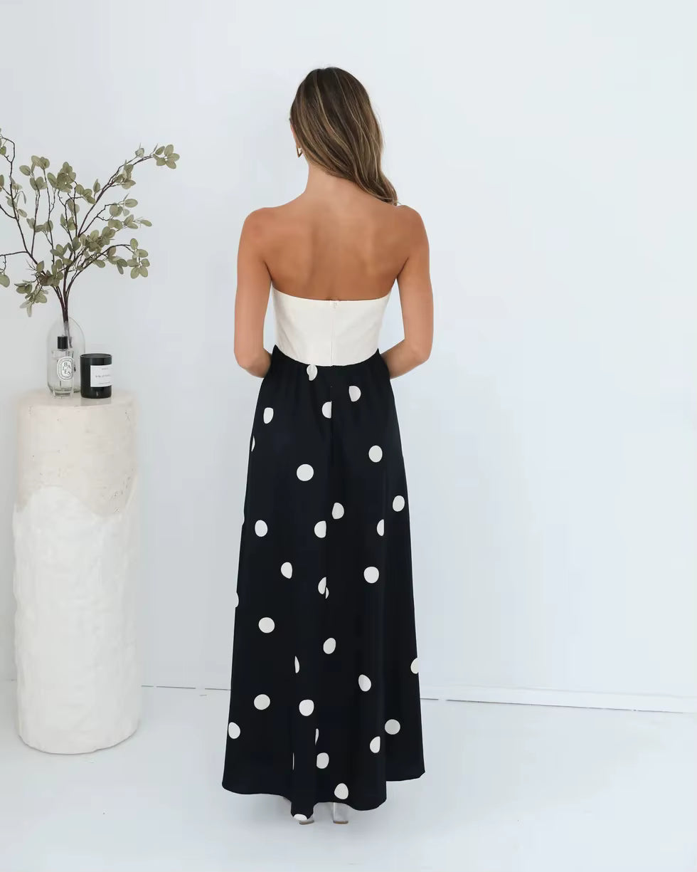 Polka Dot Strapless A-Line Maxi Dress