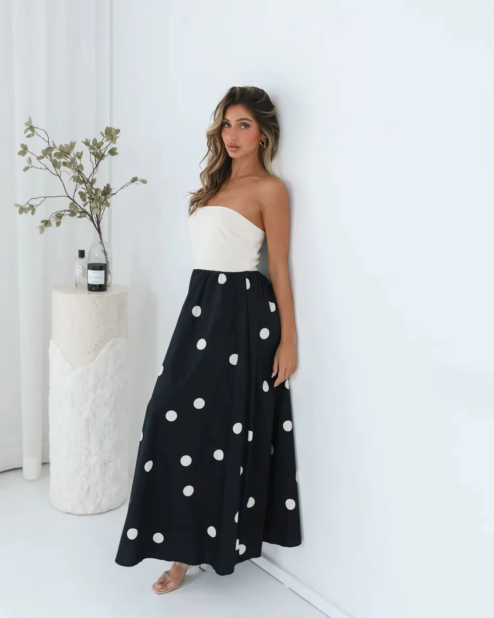 Polka Dot Strapless A-Line Maxi Dress