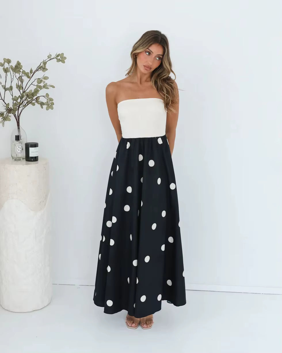 Polka Dot Strapless A-Line Maxi Dress